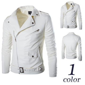 White Color PU Leather Jacket Motorcycle Jacket for Men